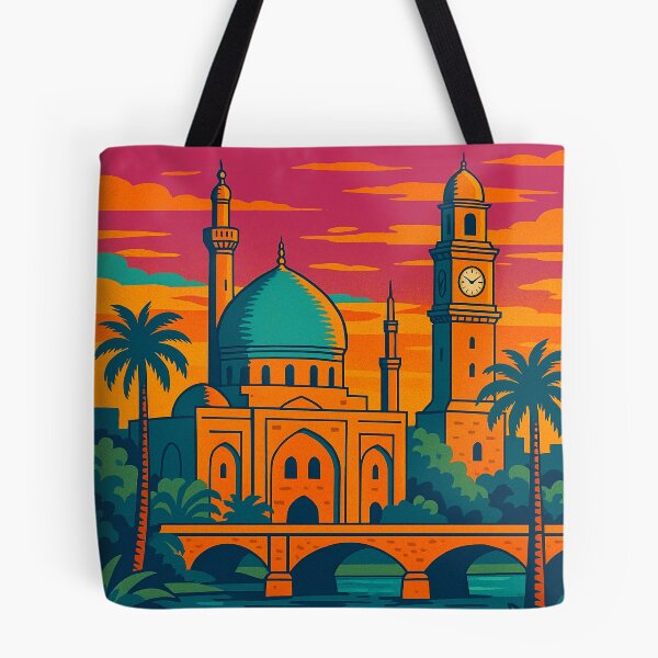 Item preview, Retro Pop Art Travel Poster of Baghdad | Vibrant Digital Cityscape Illustration | Iconic Baghdad Landmarks Design | Nostalgic Middle Eastern Travel Art | Colorful Vintage Style designed and sold by PaintedPixels01.