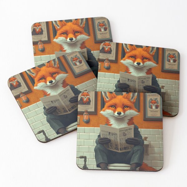 Item preview, Dapper Fox Reading Toilet Paper Humor Scene Orange Wall Framed Art designed and sold by mildaclairmo.