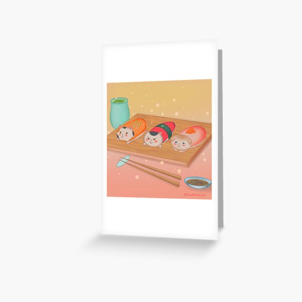 Vista previa del artículo con la obra «Gatos de sushi», diseñado y vendido por HongBianhua_Art.