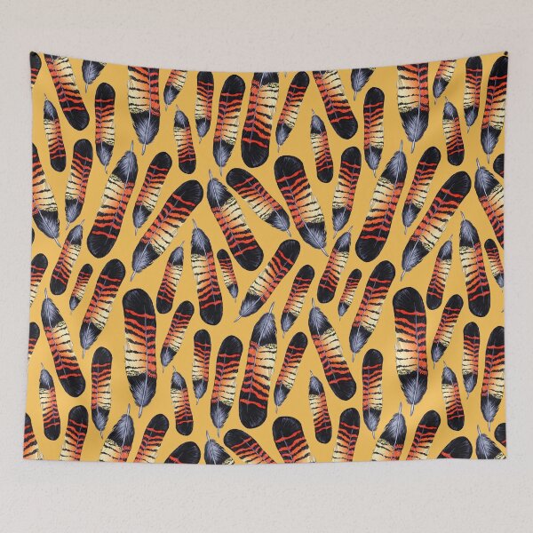 Item preview, Black Cockatoo Feather Pattern on Yellow designed and sold by Nadya Neklioudova.