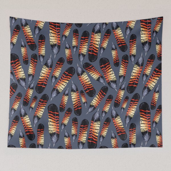 Item preview, Black Cockatoo Feather Pattern on Blue-Grey designed and sold by Nadya Neklioudova.