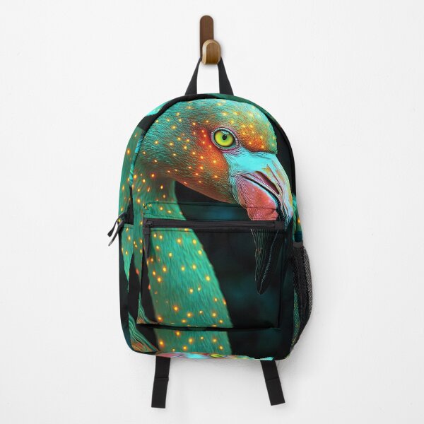 Item preview, Portrait Animal Bioluminescent Flamingo Teal Orange Glowing Spots Fantasy Bird Wildlife designed and sold by juniorcastros.