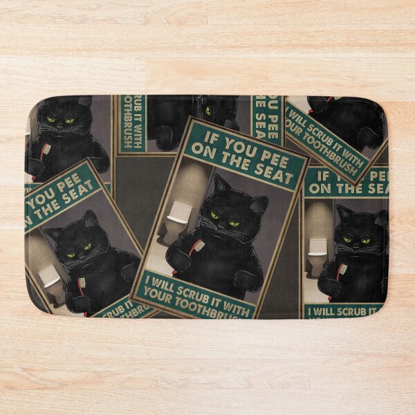 Item preview, Angry Black Cat Bathroom Humor Poster – Funny Toilet Sign, If you pee on the seat i will scrub it with your toothbrush designed and sold by VinBasis.