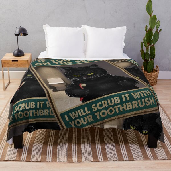 Item preview, Angry Black Cat Bathroom Humor Poster – Funny Toilet Sign, If you pee on the seat i will scrub it with your toothbrush designed and sold by VinBasis.