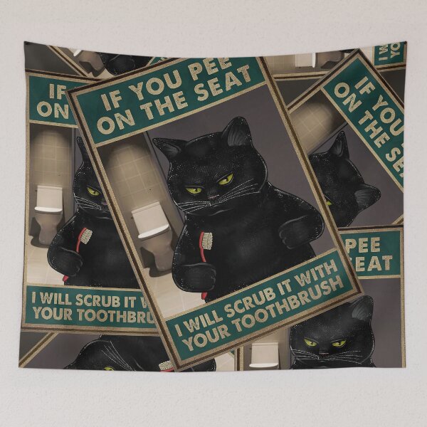 Item preview, Angry Black Cat Bathroom Humor Poster – Funny Toilet Sign, If you pee on the seat i will scrub it with your toothbrush designed and sold by VinBasis.