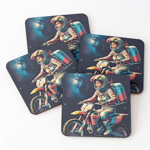 Artikelvorschau, Süßes Motocross-Mädchen im Weltraum-Aufklebergeschenk für Sie, im Retro-Comic-Stil der 80er. entworfen und verkauft von UrbanTRIP.