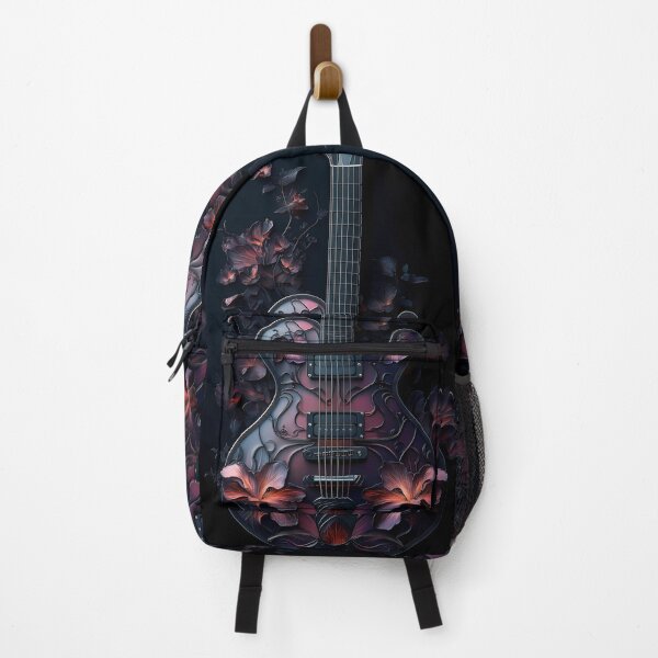 Item preview, Dark Floral Electric Guitar Surrounded By Purple Flowers On Black Background designed and sold by odcpappels.