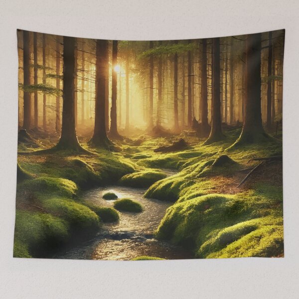 Item preview, Golden Solace: A Forest Stream at Sunrise designed and sold by AbstractAnom.