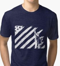 Statue of Liberty & US American Flag Tri-blend T-Shirt
