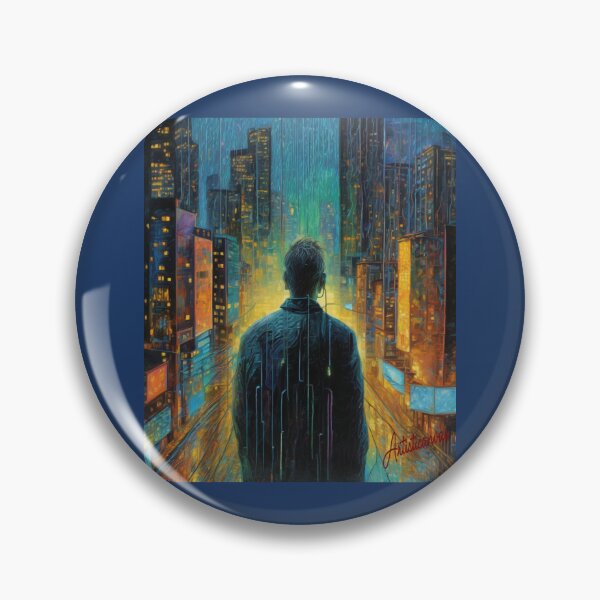 Item preview, "Neon Cityscape: Solitary Observer of Urban Chaos" designed and sold by Artisticanvas.