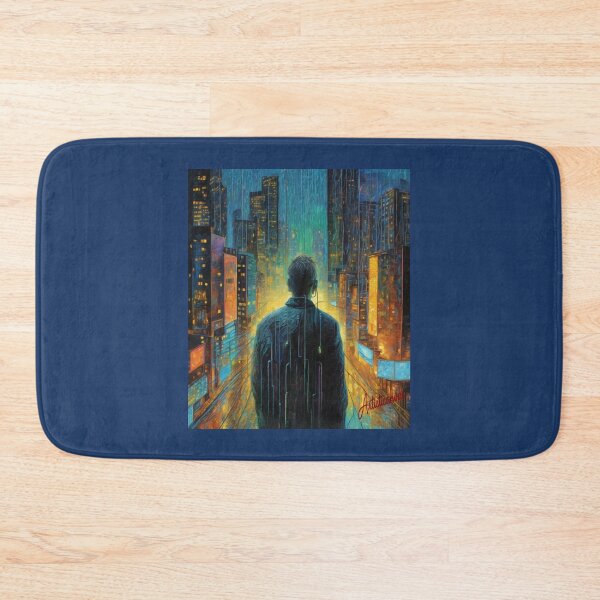 Item preview, "Neon Cityscape: Solitary Observer of Urban Chaos" designed and sold by Artisticanvas.