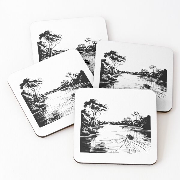 Item preview, Kayak Canoe Boat Paddle Row River Lake Pirogue Scene  designed and sold by inkoutninja.