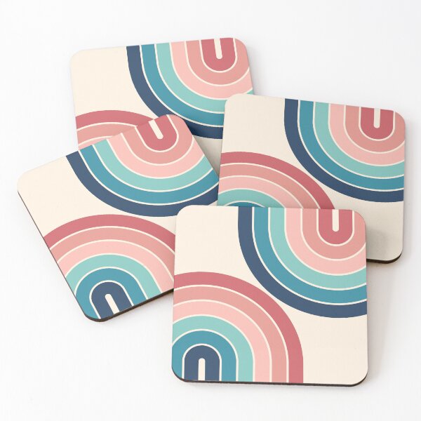 Item preview, Midcentury Modern Geometric Rainbow C1 in Retro vibes Dusty Rose Pink Navy Blue designed and sold by nineFlorals.