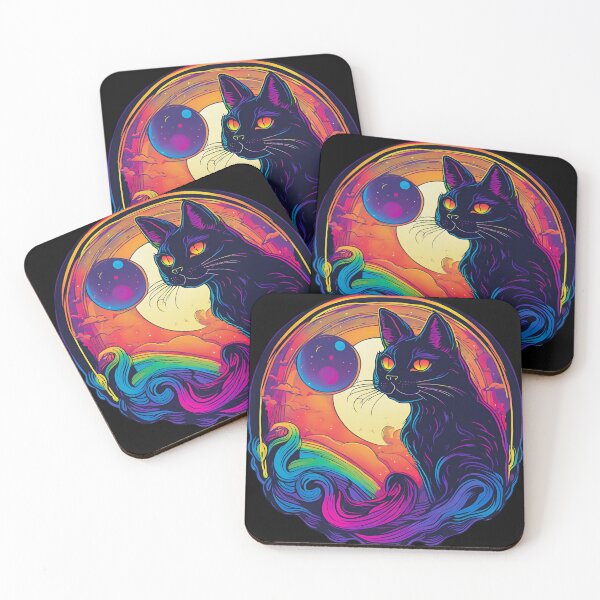 Item preview, neon Black cat Dreams witchy Halloween design 2 designed and sold by Liliths-Closet.