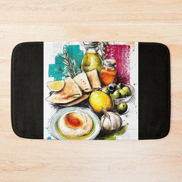 Item preview, Mediterranean Delights- Hummus, Pita, Olives, and Vibrant Flavors Abstract Digital AI Art designed and sold by OlfactoART Studio.