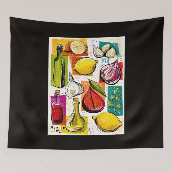 Item preview, Colorful Kitchen Symphony - A Vibrant Fusion of Ingredients and Abstract Art designed and sold by OlfactoART Studio.