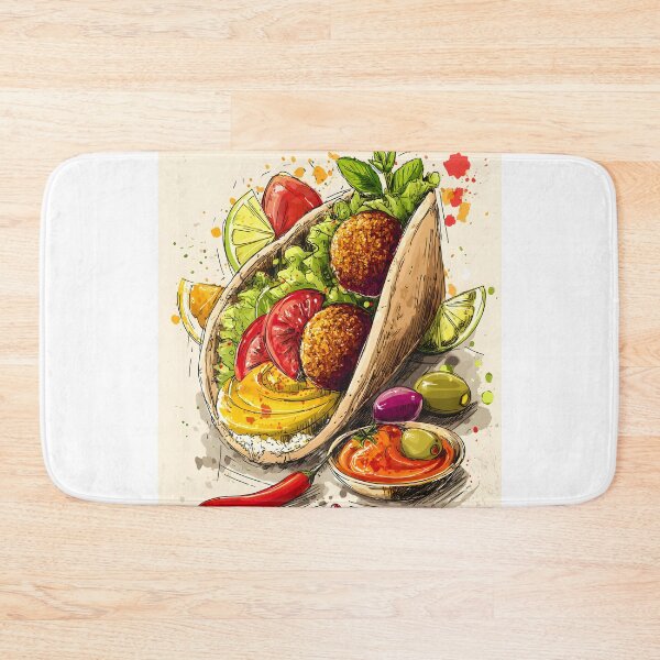 Item preview, Vibrant Sketch- Style Depiction of Falafel Pita Sandwich with Fresh Ingredients and Zesty Accents designed and sold by OlfactoART Studio.