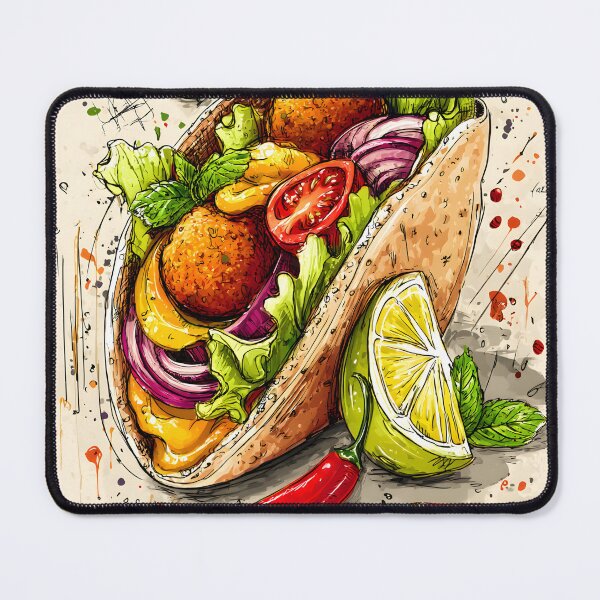 Item preview, Vibrant Sketch-Style Falafel Pita Brimming with Fresh Ingredients and Bold Flavors designed and sold by OlfactoART Studio.