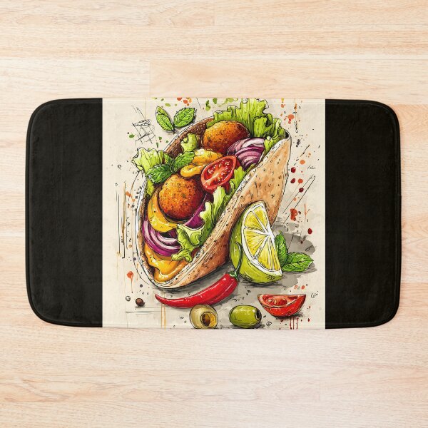 Item preview, Vibrant Sketch-Style Falafel Pita Brimming with Fresh Ingredients and Bold Flavors designed and sold by OlfactoART Studio.