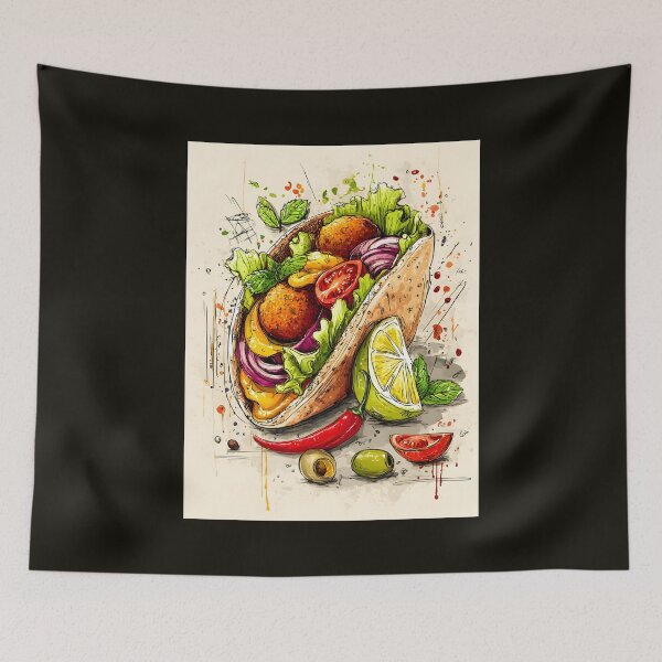 Item preview, Vibrant Sketch-Style Falafel Pita Brimming with Fresh Ingredients and Bold Flavors designed and sold by OlfactoART Studio.