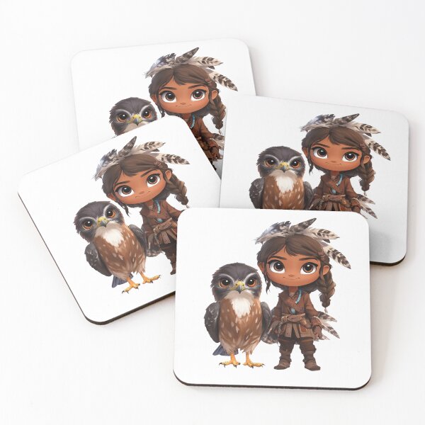 Item preview, Сhibi Tribal Girl with Hawk Companion in Fantasy Style designed and sold by Anastasiia Yurevych.