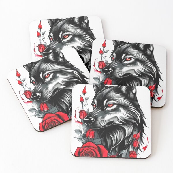 Item preview, ALFA – Fierce Black Wolf with Red Roses Gothic Design designed and sold by Pulse Creativity Designs.