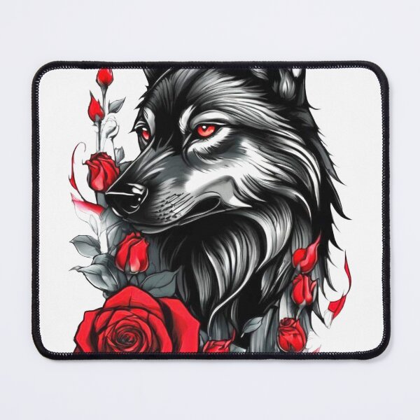Item preview, ALFA – Fierce Black Wolf with Red Roses Gothic Design designed and sold by Pulse Creativity Designs.