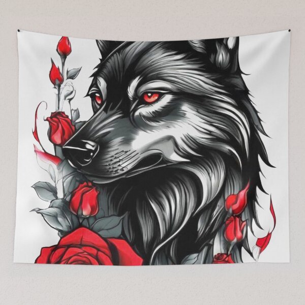 Item preview, ALFA – Fierce Black Wolf with Red Roses Gothic Design designed and sold by Pulse Creativity Designs.