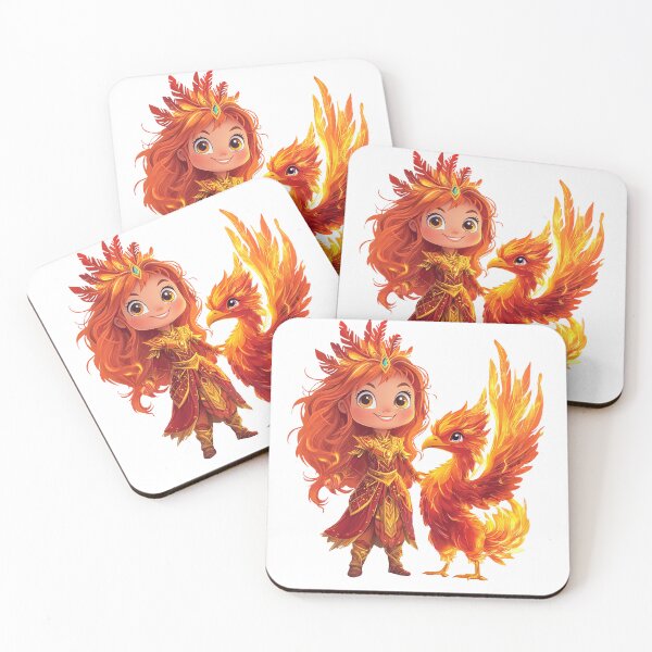 Item preview, Сhibi Fiery Fantasy Girl with Phoenix Companion designed and sold by Anastasiia Yurevych.