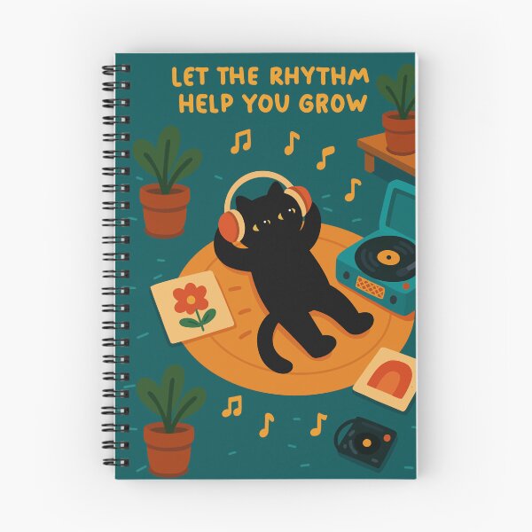 Item preview, Let the Rhythm Help You Grow Black Cat DJ Art | Music Lover's Vinyl Cat designed and sold by digifylab.