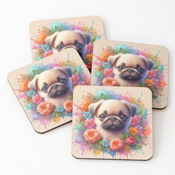 Item preview, Pug & Petals – Whimsical Pug Illustration in Bloom designed and sold by Cuddle critters.