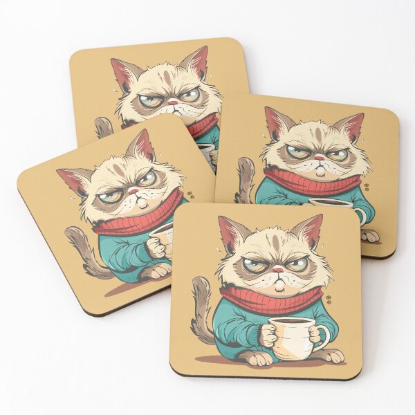 Item preview, Cute Grumpy Cat Holding a Coffe Mug designed and sold by Line-Creations.