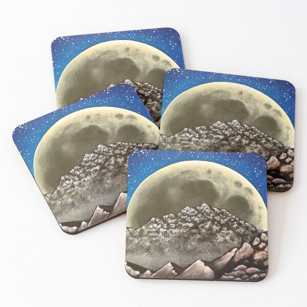 Item preview, Moonrise Over Silver Mountains, Supermoon Painting on Canvas designed and sold by Art by Agnes Bosze.