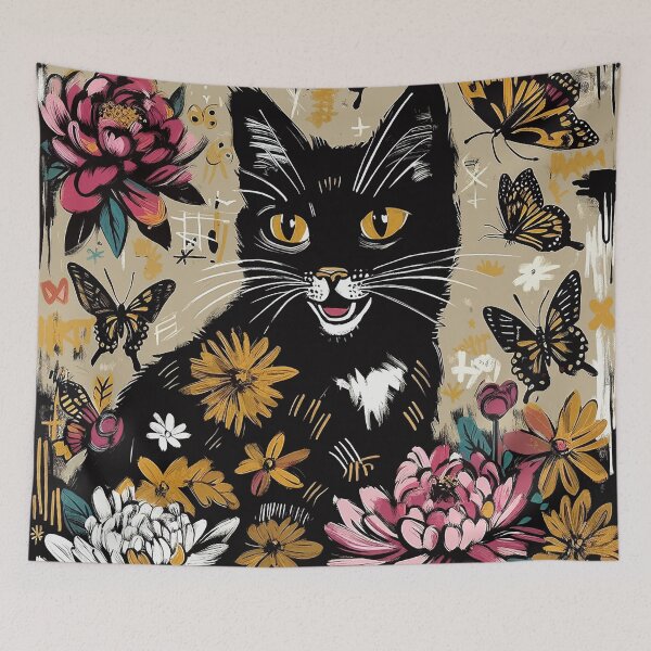 Item preview, Expressive Floral Black Cat designed and sold by zzz888.