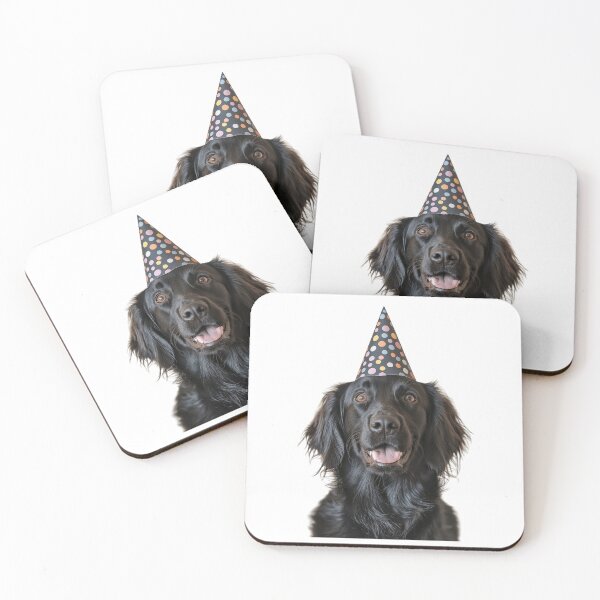 Item preview, Cute Flat-Coated Retriever dog with Party Hat Birthday Celebration designed and sold by LazyOwlStore.