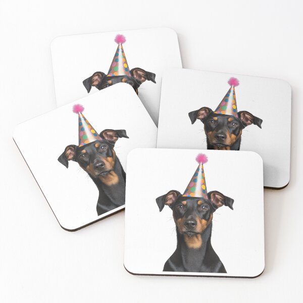 Artikelvorschau, Niedlicher Deutscher Pinscher Hund mit Partyhut Geburtstagsfeier entworfen und verkauft von LazyOwlStore.