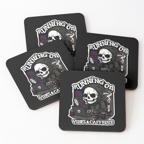 Item preview, Running on Vibes & Caffeine – Gothic Skeleton Laptop Coffee Art designed and sold by NecrosisShop.