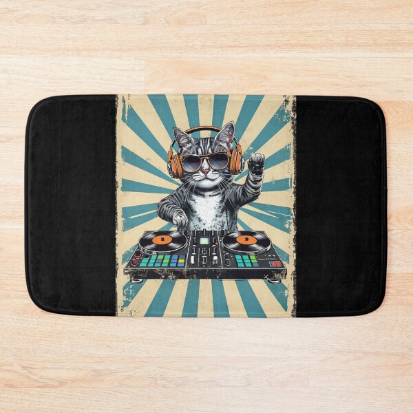Item preview, Energetic Gray Tabby Cat DJ With Vintage Mixer designed and sold by Aise06.