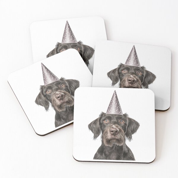 Item preview, Cute German Wirehaired Pointer dog with Party Hat Birthday Celebration designed and sold by LazyOwlStore.