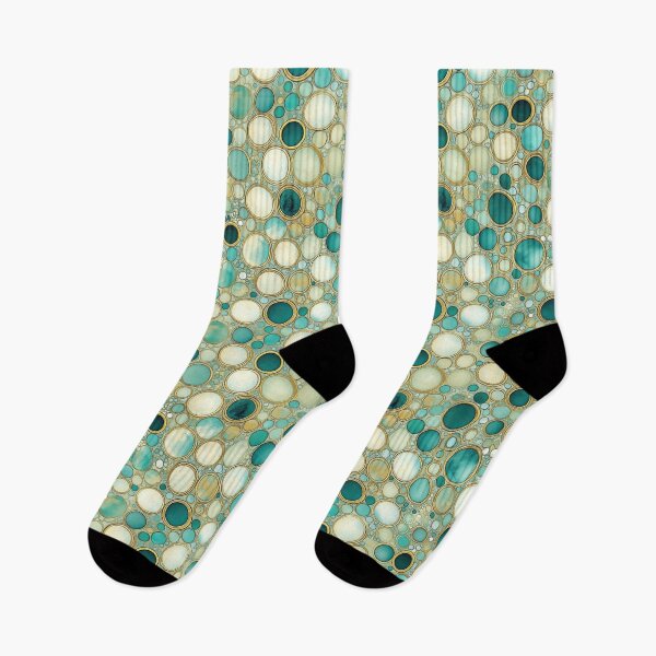 Item preview,  Aqua and Teal Bubble Mosaic Pattern – Abstract Circles with Gold Outlines designed and sold by SylvieVibes.