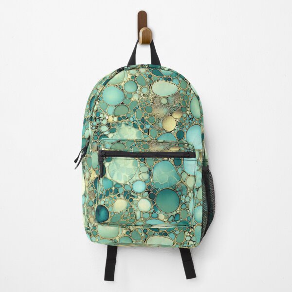 Item preview, Aqua and Teal Bubble Mosaic Pattern – Abstract Circles with Gold Outlines designed and sold by SylvieVibes.