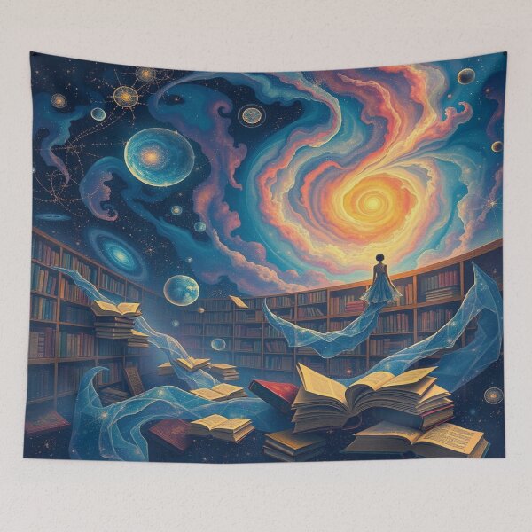 Item preview, Floating Cosmic Library – Books and constellations merge in a surreal galaxy designed and sold by FotoworldEdel.