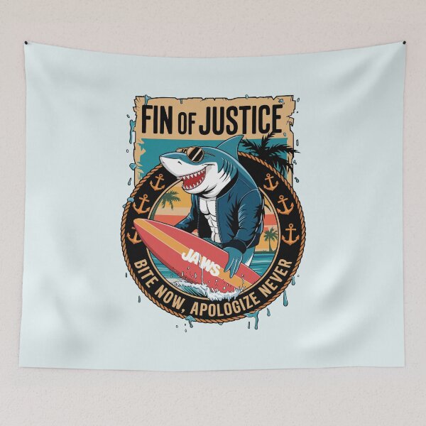 Item preview, Fin of Justice Shark Surfer – Bite Now Apologize Never designed and sold by WildlifeInc.