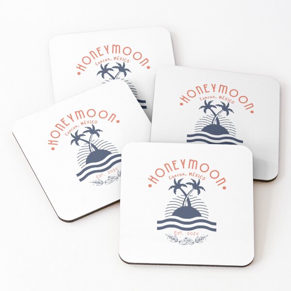 Item preview, Honeymoon Cancun Mexico – Tropical Minimal Sunset Design with est. 2025, Palms & Wedding Rings for Couples & Beach Lovers designed and sold by Memorph.