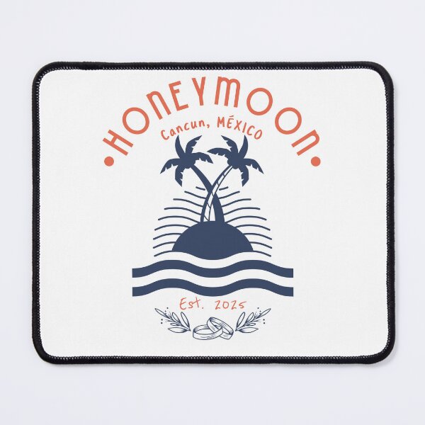 Item preview, Honeymoon Cancun Mexico – Tropical Minimal Sunset Design with est. 2025, Palms & Wedding Rings for Couples & Beach Lovers designed and sold by Memorph.
