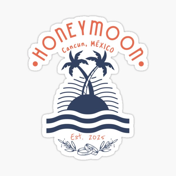 Item preview, Honeymoon Cancun Mexico – Tropical Minimal Sunset Design with est. 2025, Palms & Wedding Rings for Couples & Beach Lovers designed and sold by Memorph.