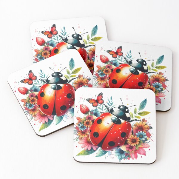 Item preview,  Ladybug on a Branch with Several Leaves and Colorful Flowers designed and sold by Marcoshop10.