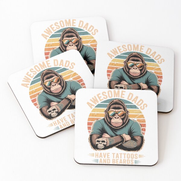 Item preview, Awesome Dads Have Tattoos and Beards Gorilla T-Shirt designed and sold by COWELLM.