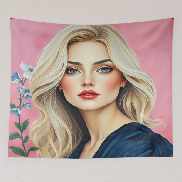 Item preview, Flower Portrait – Elegant artwork with blonde hair and blooming fantasy on a pink background designed and sold by FotoworldEdel.