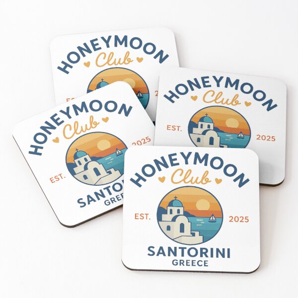 Item preview, Honeymoon Club Santorini Greece – Romantic Sunset Design with est. 2025 for Couples, Mediterranean Travel & Just Married Vibes designed and sold by Memorph.